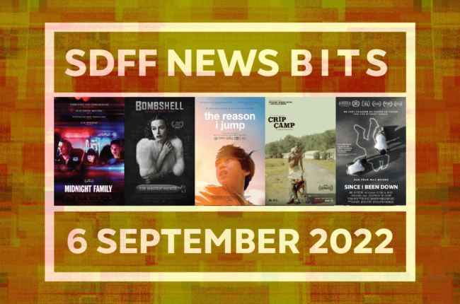 News update header for September 6, 2022, feat. poster images from the documentaries Midnight Family, Bombshell, The Reason I Jump, Crip Camp & Since I Been Down.